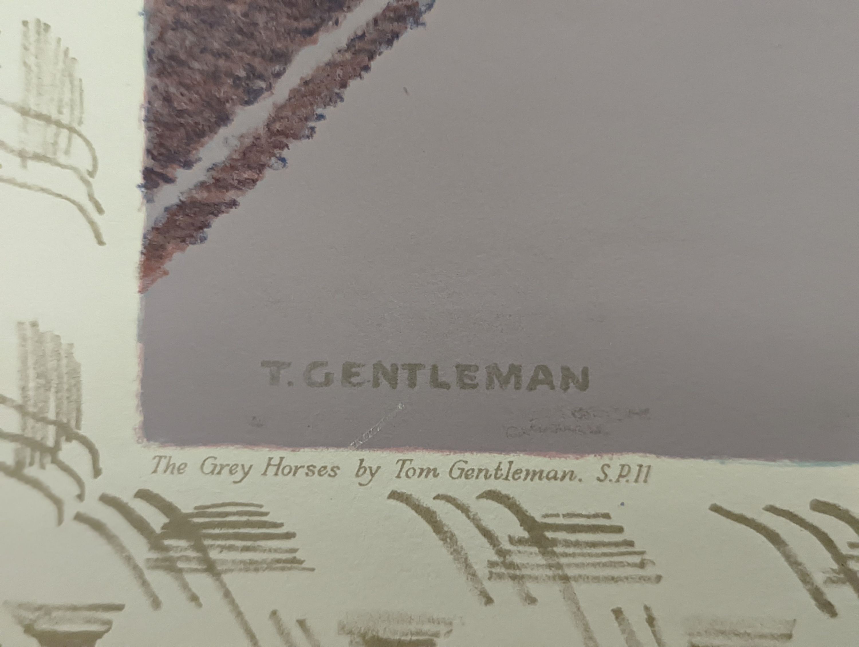 Tom Gentleman (1882-1966), lithograph, school print, The Grey Horses (SP11), 50 x 74cm, unframed